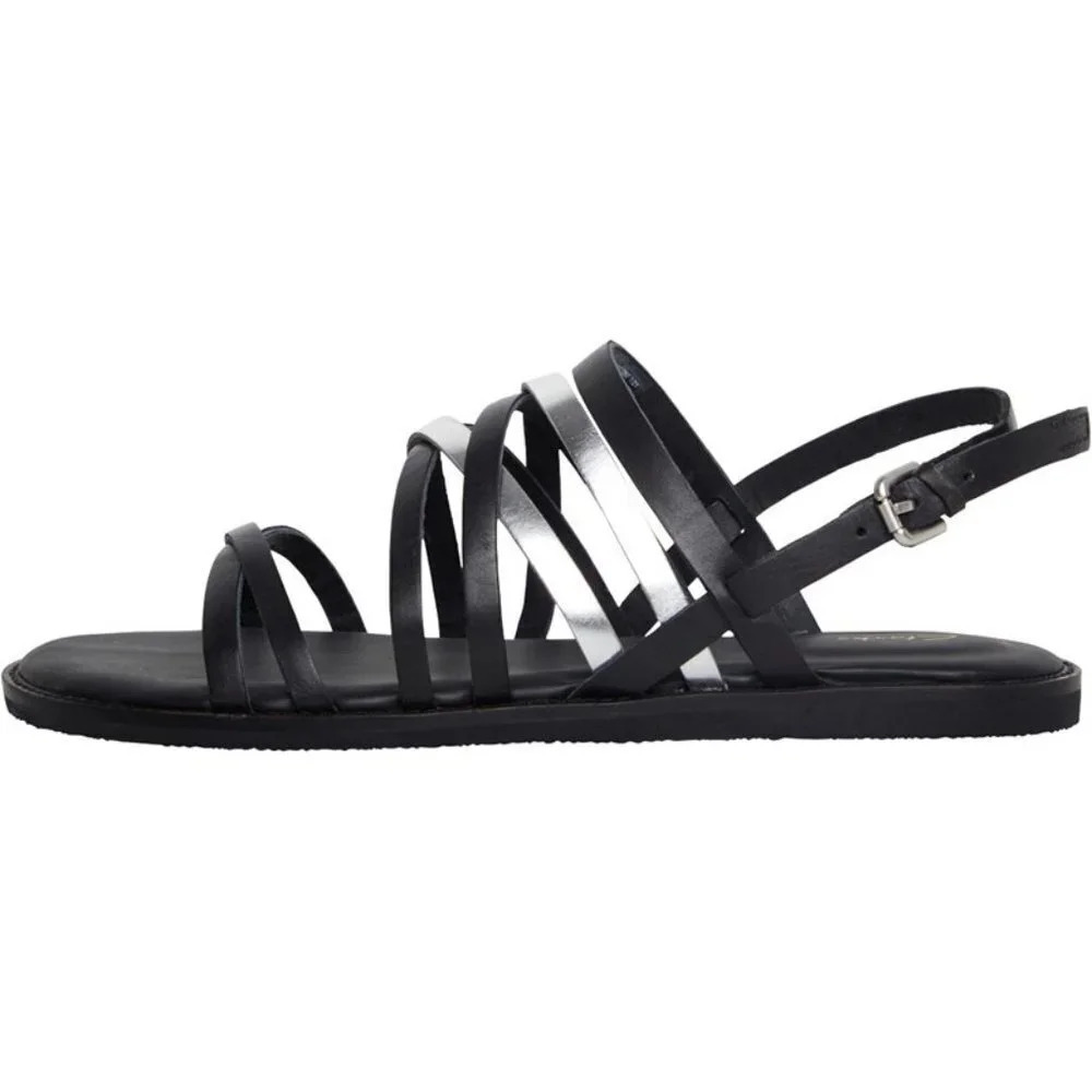 Clarks Women's Karsea Black/Silver Strappy Leather Sandal. Sz: 6.5